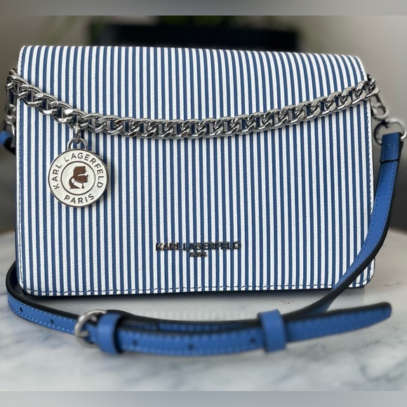 Karl Lagerfeld Handbags - Karl Lagerfeld Blue and White Striped Crossbody Bag